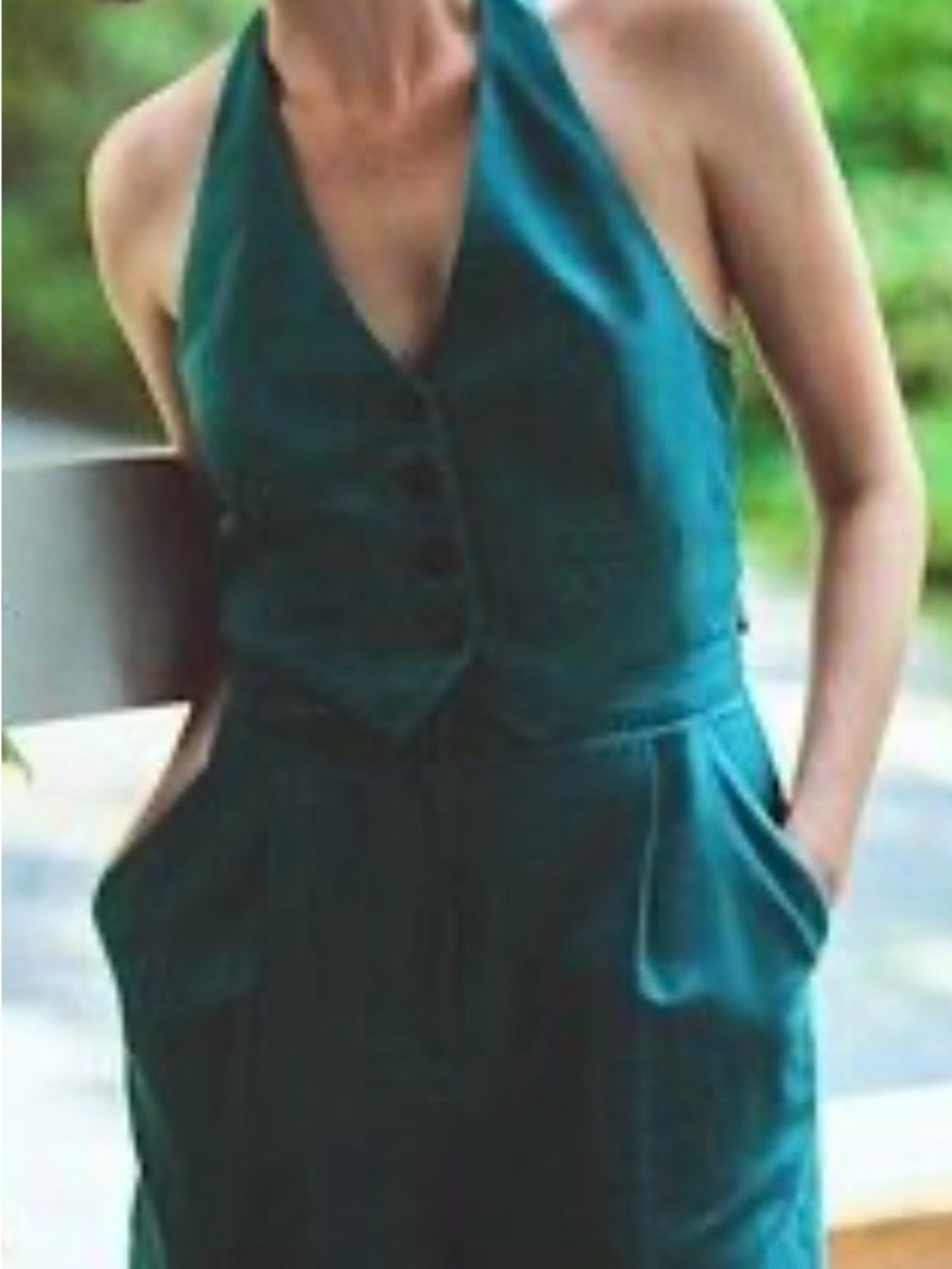 Zara Teal Halter Romper with Buttoned Vest